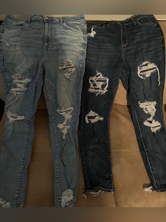 American Eagle Outfitters Denim - Ripped Distressed Denim Jeans 2 Pairs - Light & Dark Blue-American Eagle 16 R